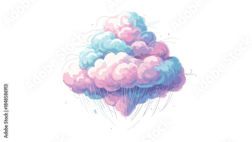 An ethereal confectionery cloudscape rendered in soft pastels evoking a dreamlike whimsy, a vibrant fusion of gentle blues, delicate pinks, and