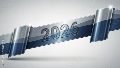2026 year ribbon banner metallic silver and blue design element for future celebration and New Year 