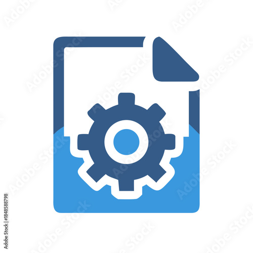 Iconographic file with gear illustrates technology configuration and options management theme