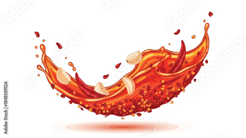 Dynamic wave of spicy chili oil infused with aromatic garlic and fiery red peppers creating an explosion of flavor
