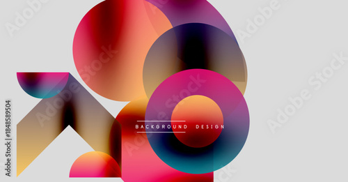 Abstract colorful shapes overlap, creating dynamic visual effect. Modern design with gradients, suitable for backgrounds.