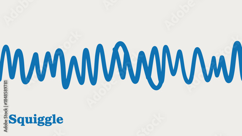 Blue wavy line drawing on white background with squiggle text