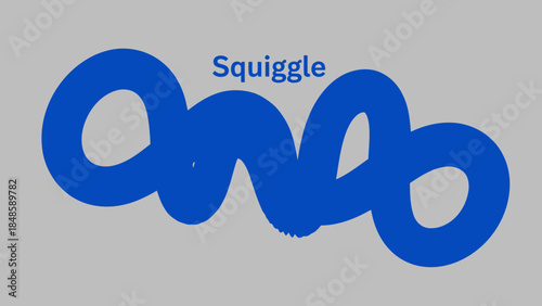 Blue squiggle hand drawn design element with text on gray background for creative projects and artistic expressions