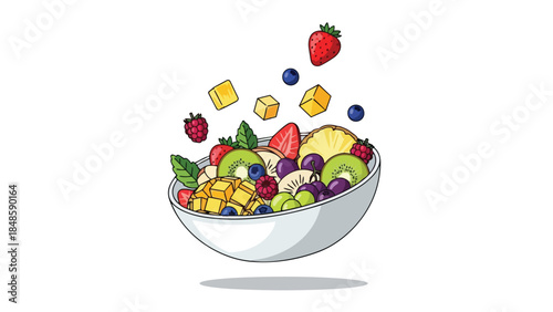 Colorful fresh fruit salad in a bowl with berries and tropical fruits creating a healthy and vibrant meal option