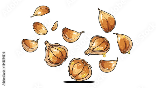 A delightful collection of hand-drawn garlic cloves and bulbs, showcasing their rustic charm and culinary essence for vibrant food preparation