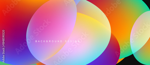 Vibrant overlapping circles create colorful abstract background. Gradient hues blend smoothly, forming dynamic visual composition.