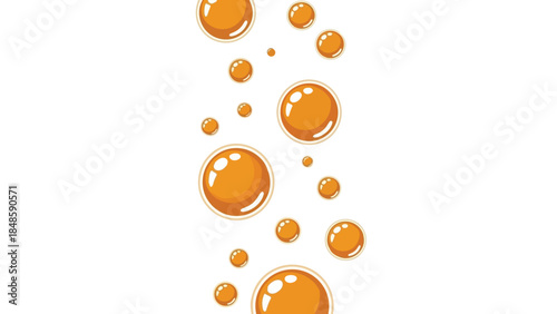 A dynamic vertical stream of glossy, vibrant orange spherical elements ascending gracefully, creating an effervescent pattern against a pristine