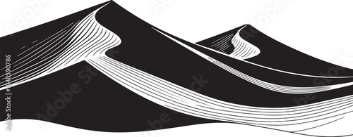 Stylized Black and White Mountain Landscape Illustration