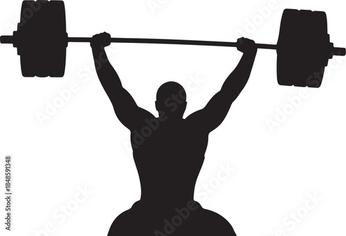 Silhouette of Man Lifting Heavy Barbell Overhead