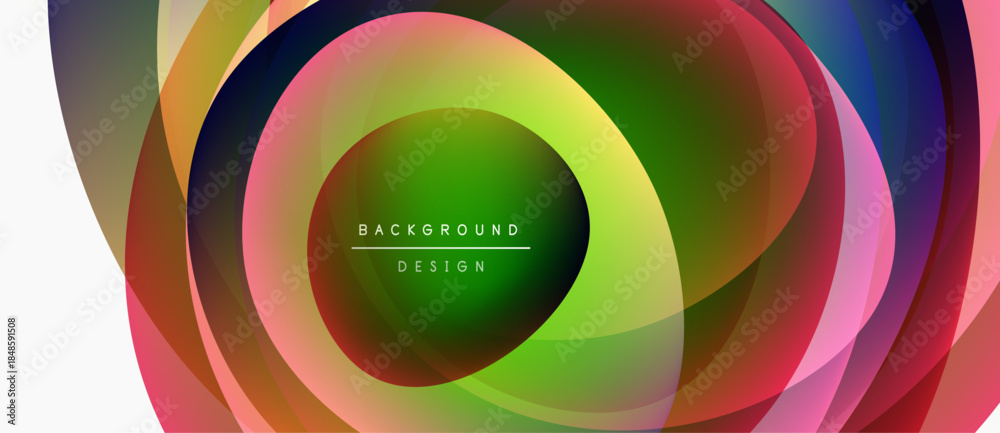 Fototapeta premium Abstract colorful circles overlap creating dynamic background. Gradient hues blend, forming vibrant visual experience. Modern design element.