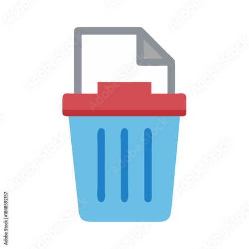 Isolated cartoon trash can with papers, symbolizing deletion or waste removal