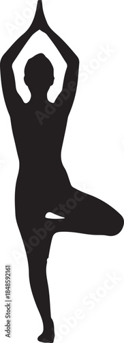 Yoga Pose Silhouette on White Background