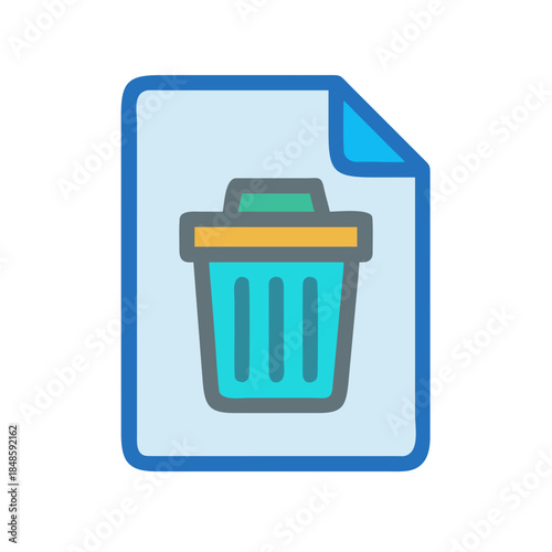 Deleted File Document Icon: Recycle Bin Symbol in Blue and Gold
