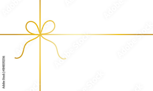 Gold Ribbon Bow Divider Isolated. Elegant gold ribbon with decorative bow stretched horizontally, isolated on white background, ideal for gift wrapping, festive design, and luxury decoration.

