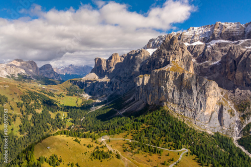 Canvas Print Aerial view of the Dolomites mountains in Italy, dramatic alpine landscape
