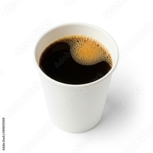 Black coffee in white paper cup isolated on white background