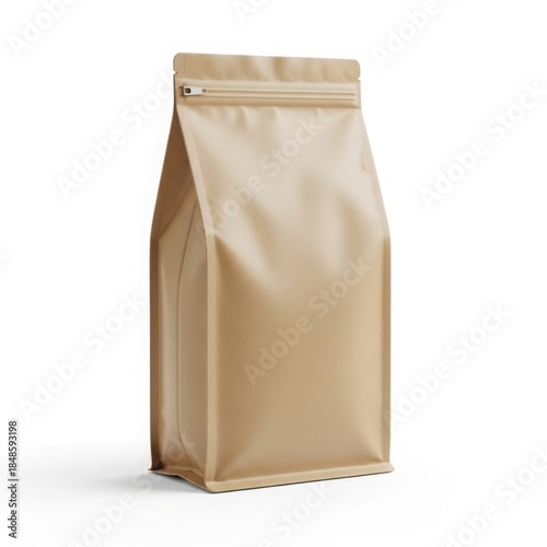 Blank light brown stand-up pouch with zipper isolated on white background