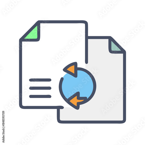 Data transfer illustration with file icons and arrows for technological concepts