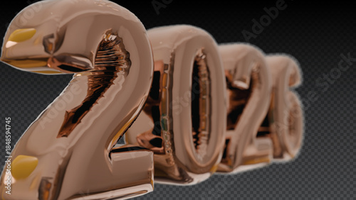 Gold foil balloon 2026 transparent background angled