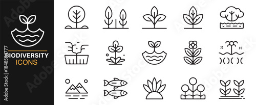 Clean line ecosystem and conservation symbols for green design