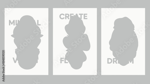 Three abstract silhouette posters with inspirational words minimal create dream