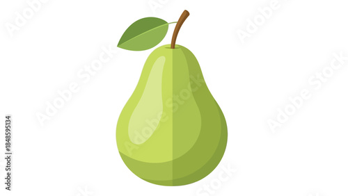 Illustration of a green pear with a leaf on a white background.