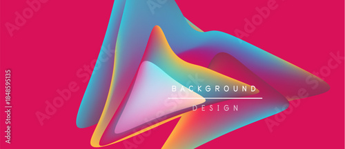 Abstract fluid shapes overlap, creating vibrant color gradients. Pink background enhances dynamic visual effect. Modern design element.