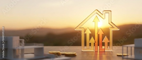 Real estate strategy house appreciation graph arrow trend. Mortgage concept symbol growth property market housing demand financial investor profit income interest business money bank home debt finance