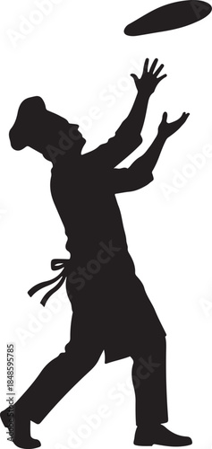 Chef Tossing Pizza Dough Silhouette