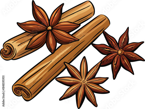 Illustration of cinnamon sticks and star anise a delightful spice combination high quality
