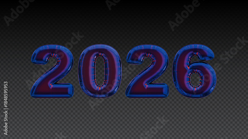 2026 Foil Balloon, Purple outlined 2026 numbers transparent background