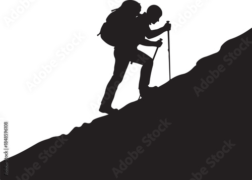 Hiker Climbing Uphill Silhouette