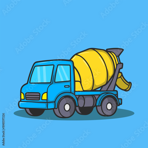 Concrete mixer truck vehicle vector illustration icon for construction building materials and industrial cement pouring.