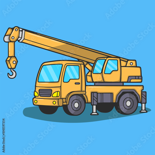 Heavy duty mobile crane truck vector illustration icon for construction site lifting and industrial machinery.