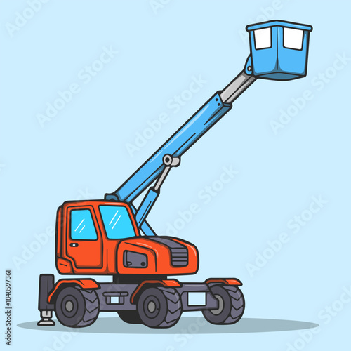 Telescopic boom lift truck vector illustration icon for high altitude construction maintenance and aerial work.