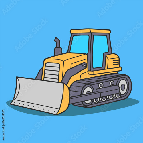 Heavy bulldozer crawler tractor vector illustration icon for construction site clearing earthmoving and industrial machinery.