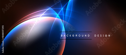 Abstract design features vibrant curves, gradients. Dark background emphasizes bright, flowing lines. Modern aesthetic, dynamic composition.