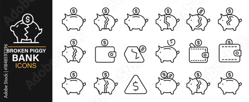 Money loss and savings damage icon set