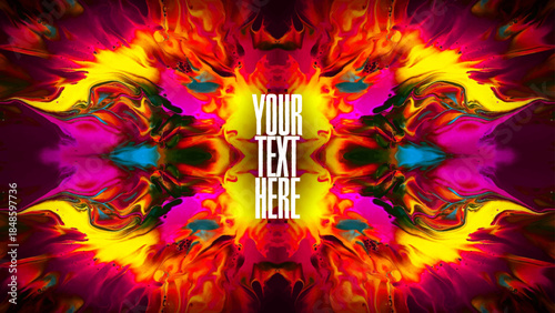 Vibrant Abstract Liquid Art Banner with Symmetrical Color Explosion and Flowing Paint Textures, 16:9 Background