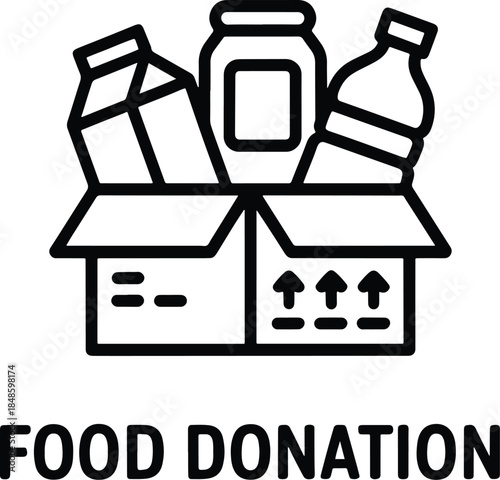 Food donation box with food items outline