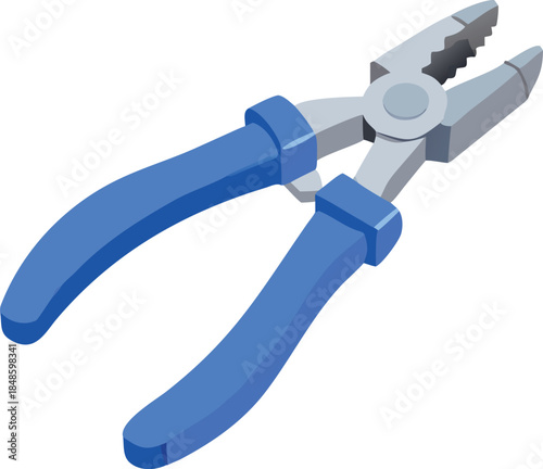 A blue handled combination plier tool isolated on a plain white background