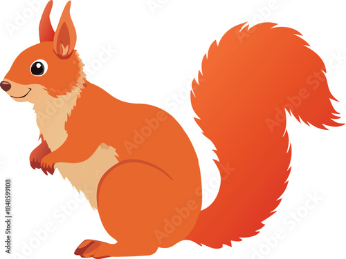 A charming illustration depicts a reddish brown squirrel in a seated position