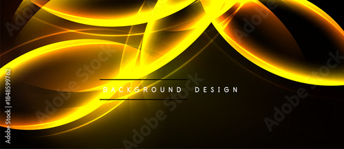 Dynamic yellow curves flow across dark background. Modern design evokes energy, motion, sophistication. Simple text adds clarity.