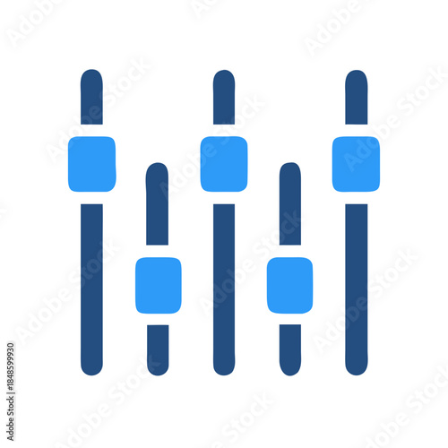 Audio mixer equalizer with sliders, blue colors on black background for graphic design