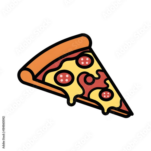Delicious classic pepperoni pizza slice illustration with melted cheese and savory toppings, perfect for Italian food concepts, fast food menus, and snack cravings