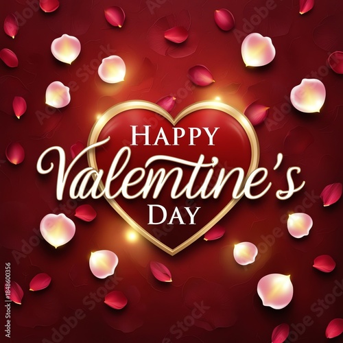 Happy Valentine's Day Heart with Rose Petals, Romantic Love Background and Elegant Floral Design