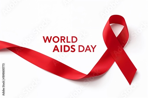 World AIDS Day Awareness Concept with Red Ribbon on White Background
