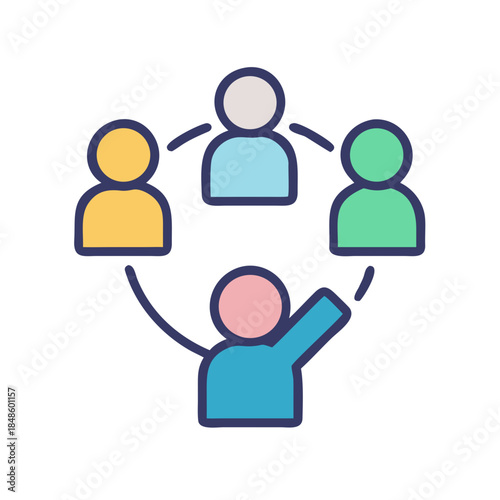 Colorful network of connected people icons on a black background shows teamwork