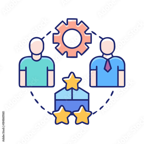 Business teamwork and skills enhancement concept with people, gear, stars flat design