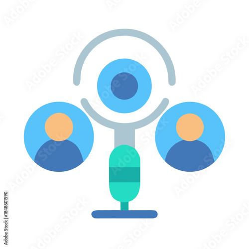Stylized flat icon of connected people for social network or communication